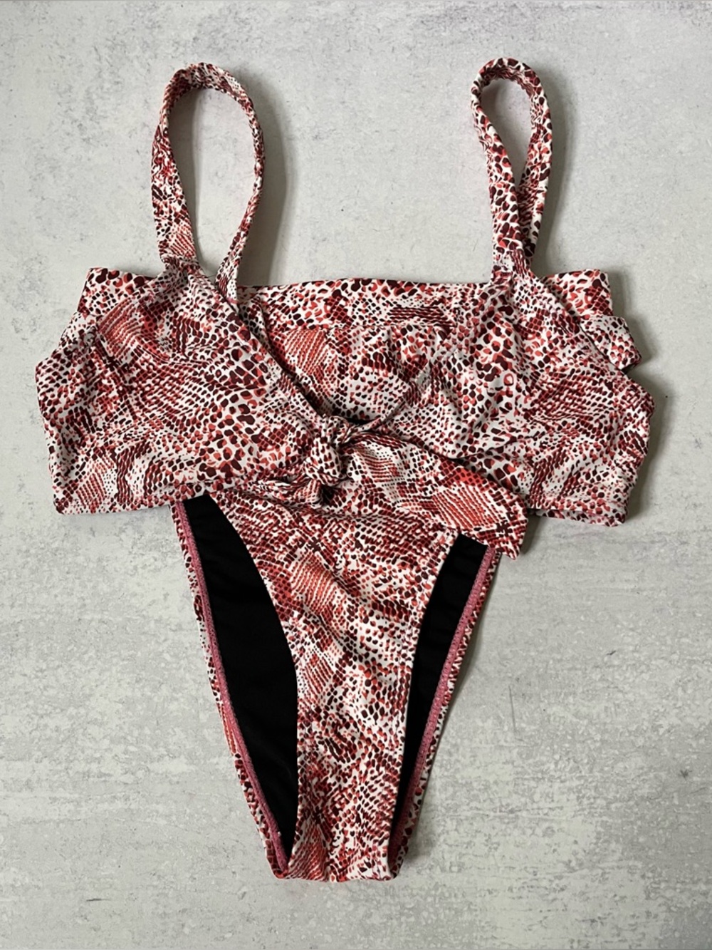 Nasty Gal High Cut Bikini Swimwear 2 Brown Snakeskin Tie Front